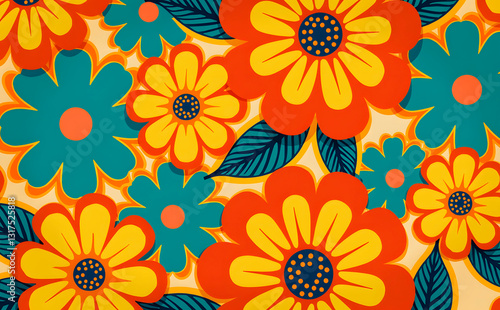 Wallpaper Mural Colorful retro floral pattern with bold flowers and vibrant colors for psychedelic design
 Torontodigital.ca
