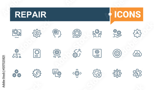 Repair line icons. Included tool, system, repairation, ui, recovery, configuration, update. Setting And Setup line symbol. Thin icon. Minimalistic linear icons.