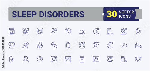 Sleep Disorders vector line icon set. Included insomnia, bedtime, night, sleep, moon, alarm. Sleep Problems modern icons. Sign and Symbol. Modern icon collections.