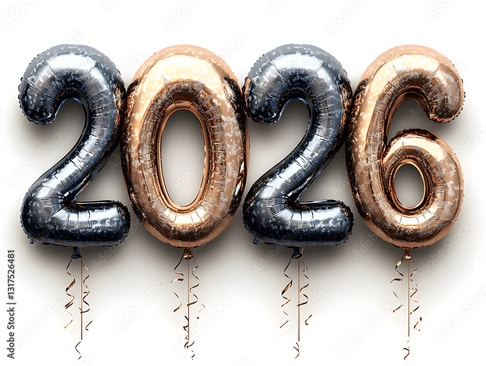 Obraz premium Shiny Golden Balloons Displaying the Numbers 2026 for a Celebration or Special Event Decoration