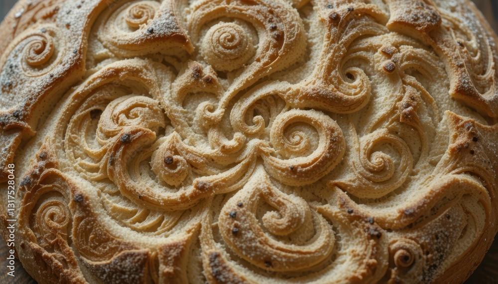 Artisan Round Bread with Intricate Swirl Design and Golden Crust Artisan Round Bread with Intricate Swirl Design and Golden Crust