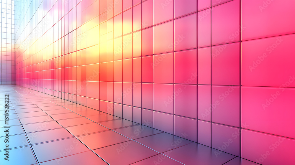 Obraz premium A Colorful Cubicle: A futuristic interior design with vibrant pink and yellow colors in a cubicle setting, modern texture