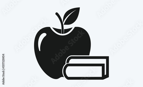 Apple and book vector icon, education symbol illustration, apple and book vector icon 
