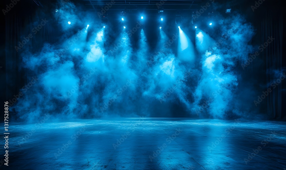 Obraz premium blue stage with spotlights and smoke.