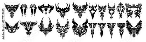 Maori sleeve symbol, Neo tribal silhouette clipart, Celtic vector, abstract symmetry, Polynesian metal, Y2K, Gothic cyber ornament kit, swirl wing, Hawaiian sign