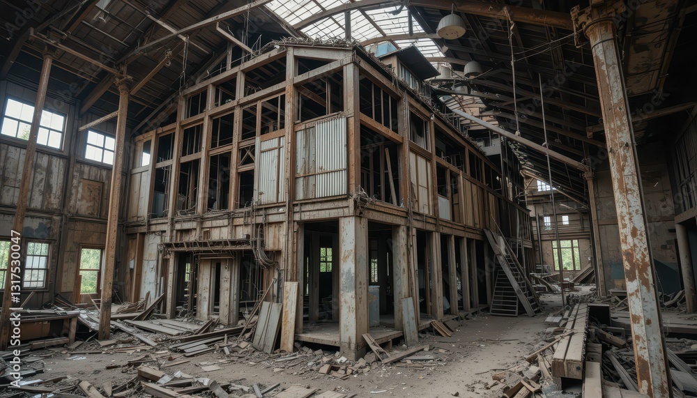 Abandoned Industrial Interior in Decay with Natural Light Streaming Abandoned Industrial Interior in Decay with Natural Light Streaming
