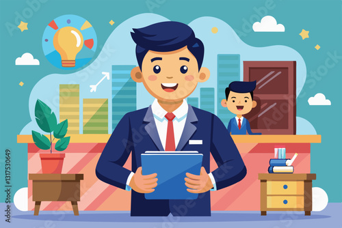 A lively seminar setting showcasing attendees and a speaker in a bright, modern office environment, Seminar Customizable Cartoon Illustration