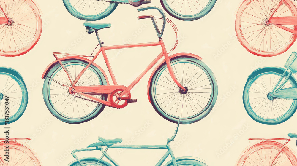 Fototapeta premium Bike sport bicycles vector transport style old ride vehicle summer transportation illustration hipster romantic travel ride wheel pedal cycle seamless pattern background.