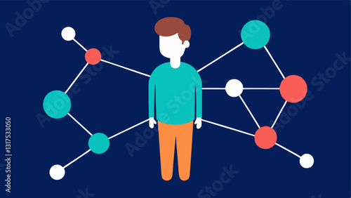 Network Building A visual of a person connecting dots on a web diagram symbolizing building networks and relationships for brand growth.