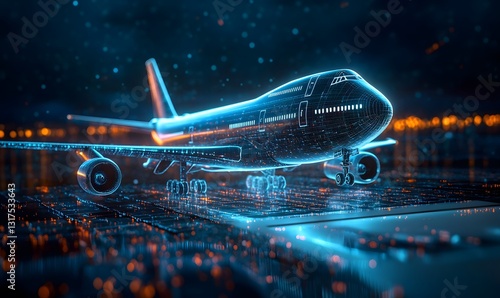 a digital airplane with futuristic effects.