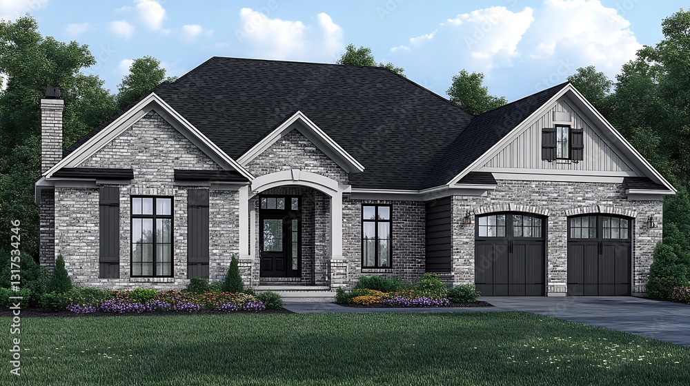 Stone and shingle luxury home exterior. Stone and shingle luxury home exterior.