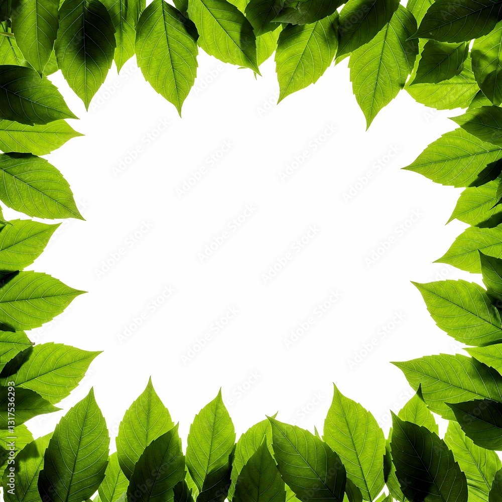 Fototapeta premium Fresh Green Leaf Frame with White Space in Center