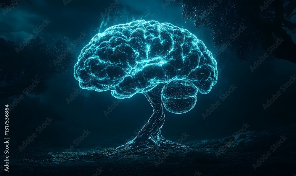 Glowing Brain Tree: A Conceptual Symbol of Knowledge and Intelligence