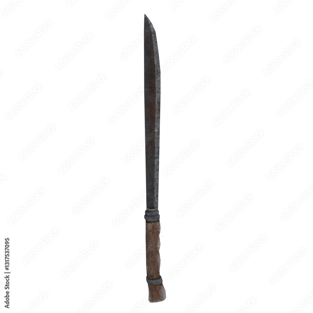 Detailed 3D rendering of a traditional sword with a wooden handle Detailed 3D rendering of a traditional sword with a wooden handle