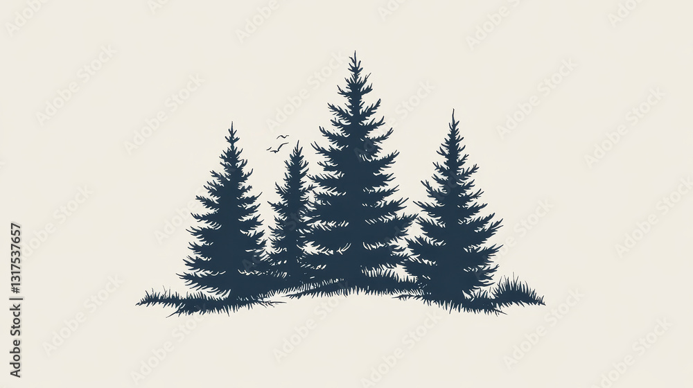 Obraz premium Forest tree vector silhouette outdoor travel green silhouette forest logo coniferous natural badge tops pine spruce branch cedar and plant leaf abstract stem drawing vector illustration