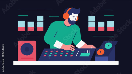 Sound Mixing A musician at a mixing console with AIdriven visualizers providing feedback and suggestions for different sound combinations highlighting the collaborative aspect of