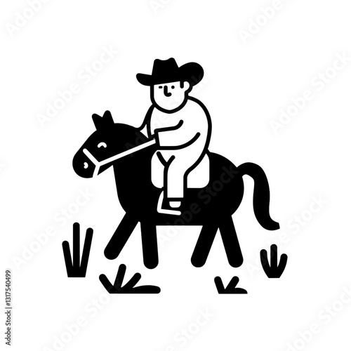 Cowboy riding a horse through the wild grasslands at dawn under a clear sky