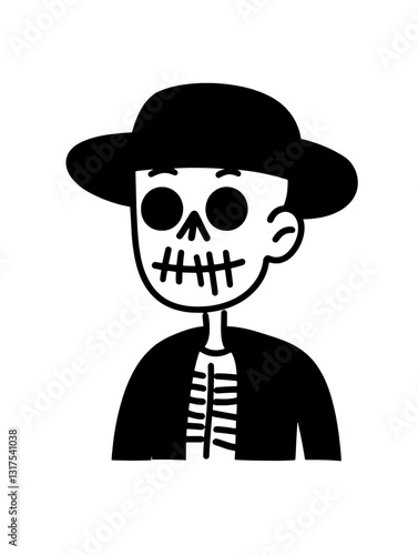 Creative skeleton wearing a hat and jacket, embodying a playful spirit of celebration during festive gatherings