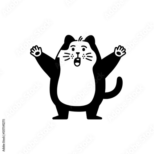 Fun-loving cat character celebrating joy with arms raised in a whimsical design