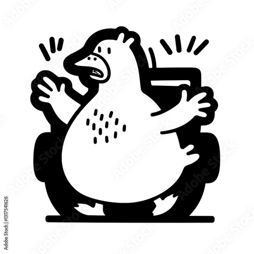 Whimsical cartoon of a surprised bird riding on a wheeled platform amidst a flurry of animated lines