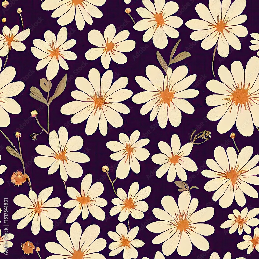custom made wallpaper toronto digitalSeamless Floral Pattern of White Flowers with Yellow Centers on a Dark Background