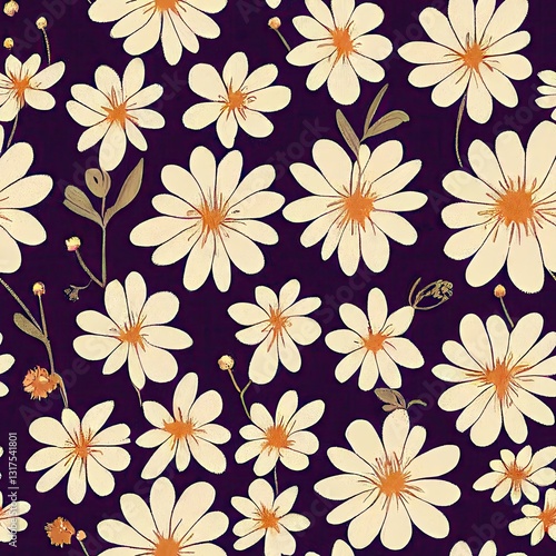 Wallpaper Mural Seamless Floral Pattern of White Flowers with Yellow Centers on a Dark Background Torontodigital.ca