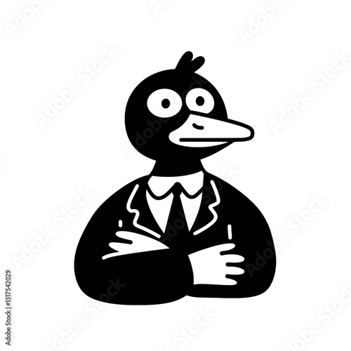 Businesslike bird character in a suit exudes professionalism and charm at a modern corporate gathering