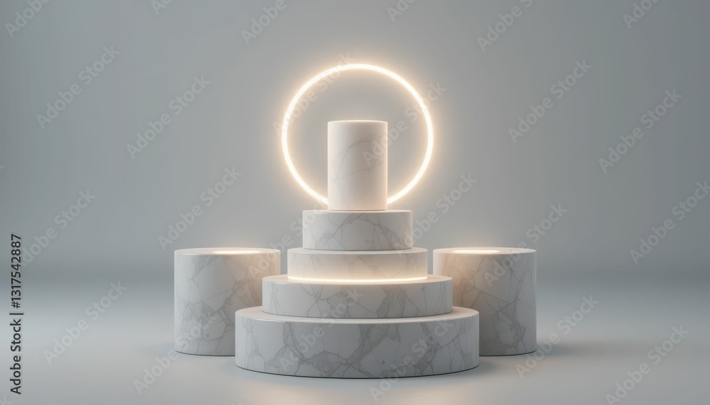Elegant Marble Display Pedestals with Glowing Halo Effect Elegant Marble Display Pedestals with Glowing Halo Effect