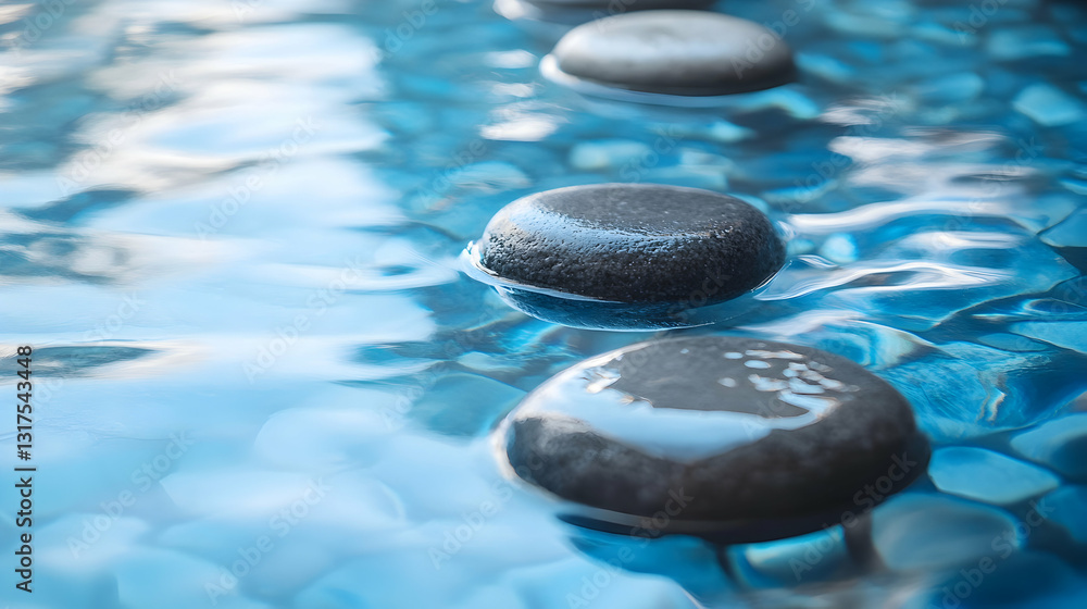 Blue water with spa stones for relaxation and therapy Blue water with spa stones for relaxation and therapy
