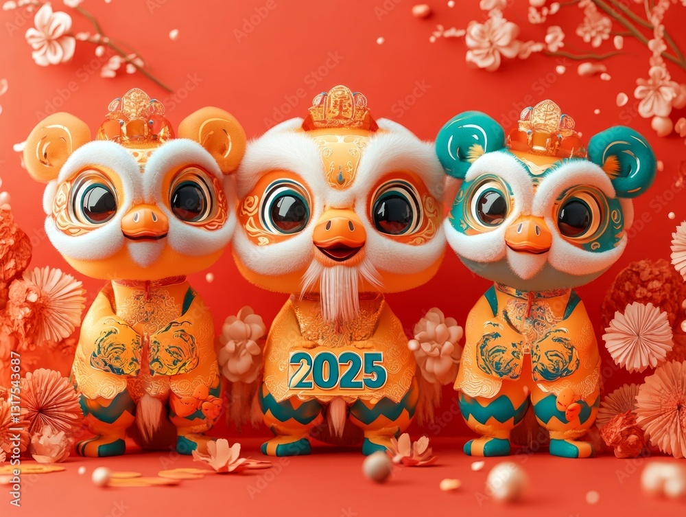 Obraz premium Colorful Festival Figurines Representing Prosperity and Good Fortune