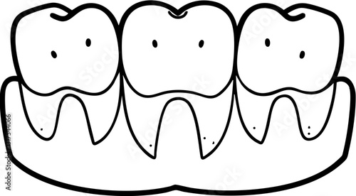 Cartoon-style illustration of three teeth with a simple design.
