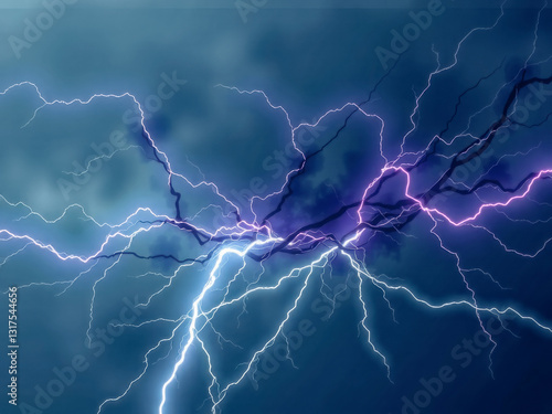 Obraz na płótnie A stormy sky with lightning bolts and a dark blue background. Scene is intense and dramatic w salonie