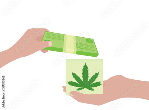 Money and weed exchange. vector illustration