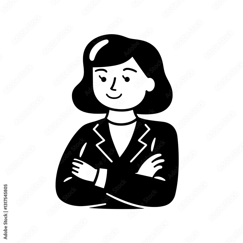 Confident professional woman standing with crossed arms in a stylish outfit demonstrating assurance and determination Confident professional woman standing with crossed arms in a stylish outfit demonstrating assurance and determination