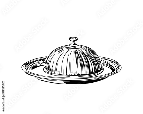 Elegant serving dome on a classic tray showcasing the art of culinary presentation in a refined dining setting