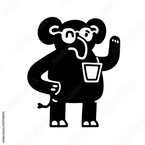 Cute cartoon elephant waving and wearing glasses, representing friendliness and intelligence in a whimsical vector style