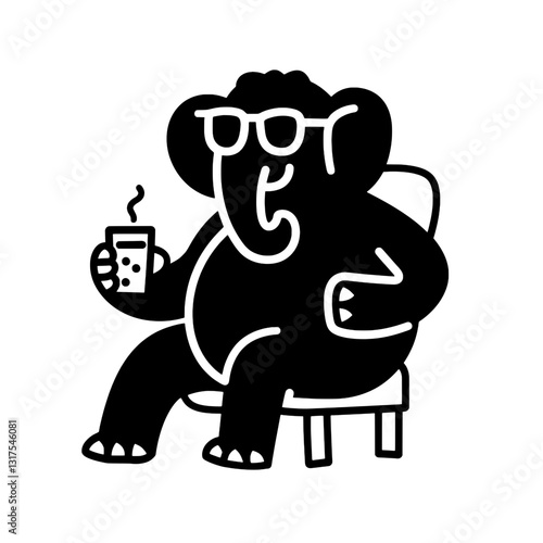 Playful elephant enjoying a drink while relaxing in a cozy chair during a sunny afternoon