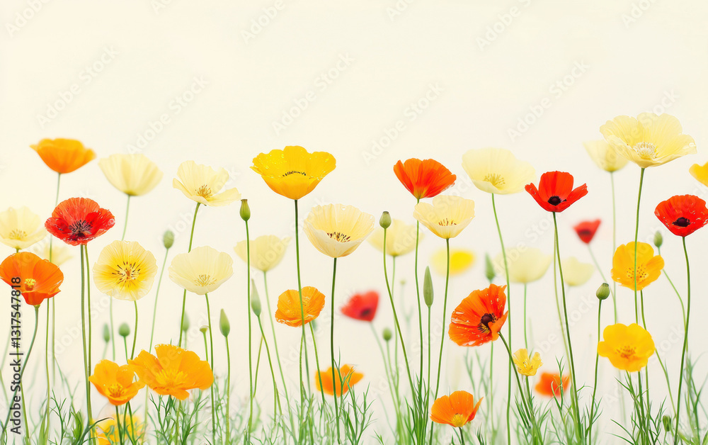 Fototapeta premium Vibrant flowers in various colors blooming in sunny meadow