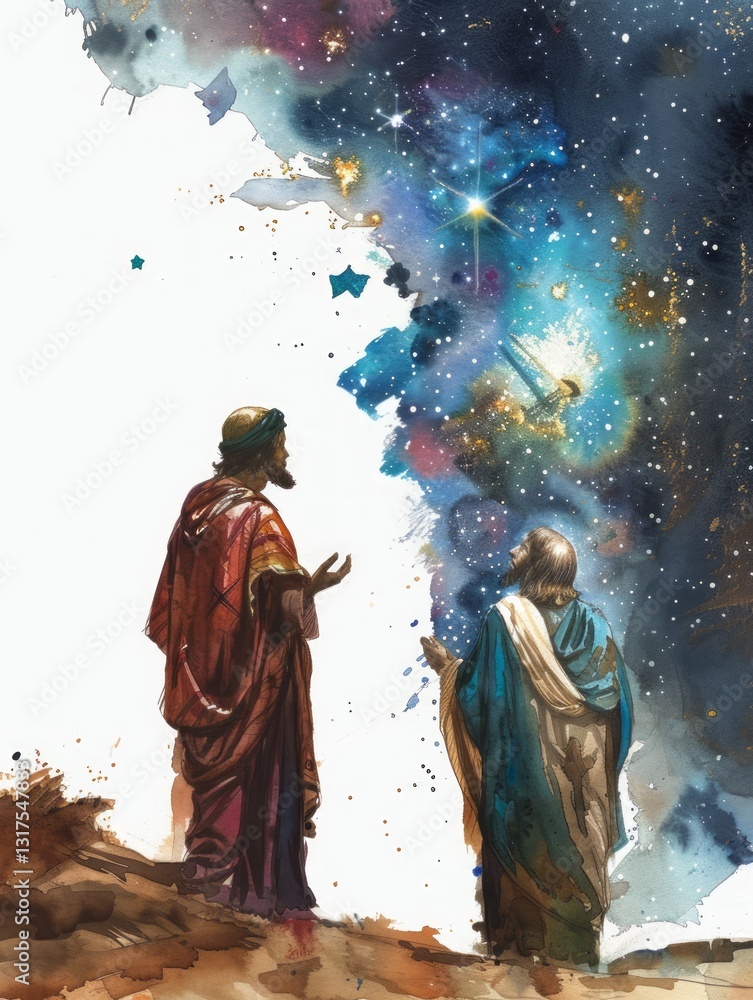 Two Men Gazing at a Celestial Scene Two Men Gazing at a Celestial Scene