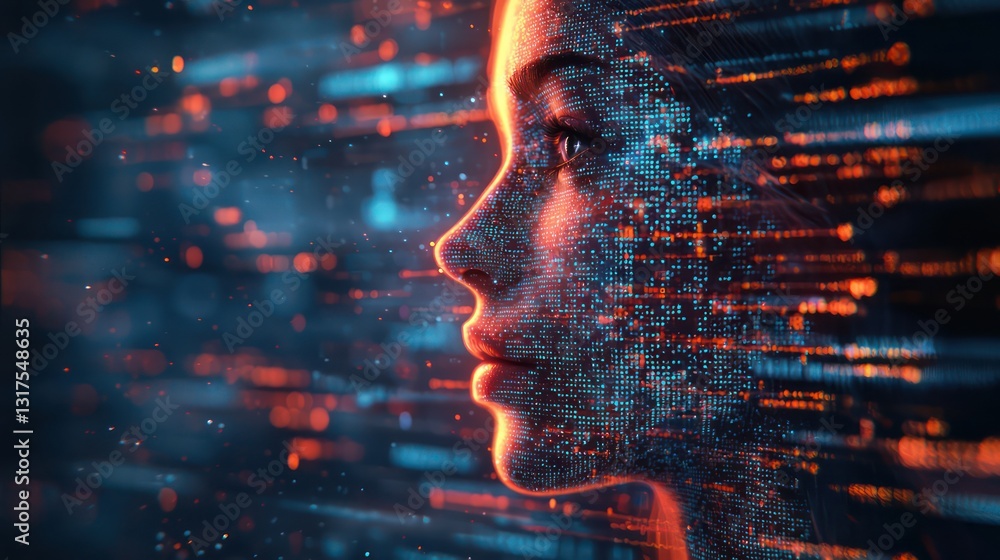 A digital portrait of a human face with data overlay A digital portrait of a human face with data overlay