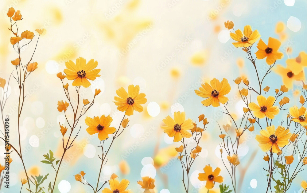 Bright yellow flowers blooming in soft, dreamy background Bright yellow flowers blooming in soft, dreamy background