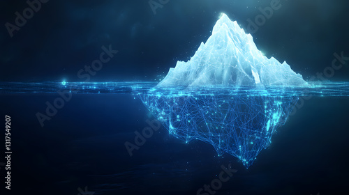 Digital iceberg with network connections beneath the surface.