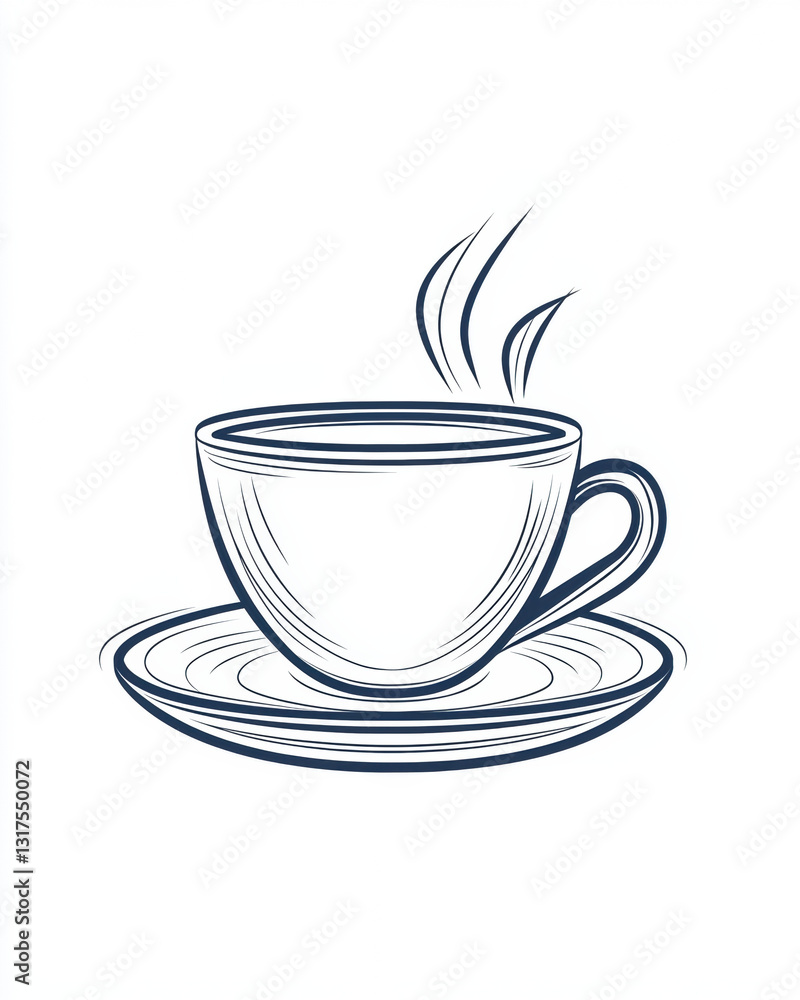 Sleek and simple coffee cup with saucer, steam rising elegantly Sleek and simple coffee cup with saucer, steam rising elegantly