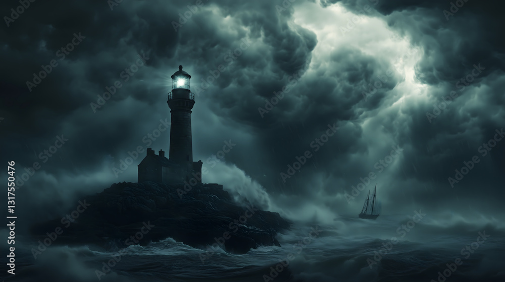 Somber Lighthouse Standing Alone on a Rocky Cliff Somber Lighthouse Standing Alone on a Rocky Cliff