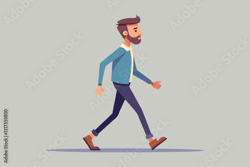 The sequence features a man walking in a relaxed manner with a calm expression and stylish attire, Set of human walk, Man walks, many frames, images for creating animation,