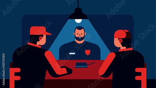 These descriptions can be used to create engaging vector illustrations capturing the intensity and drama of a police interrogation scenario involving a polygraph test.