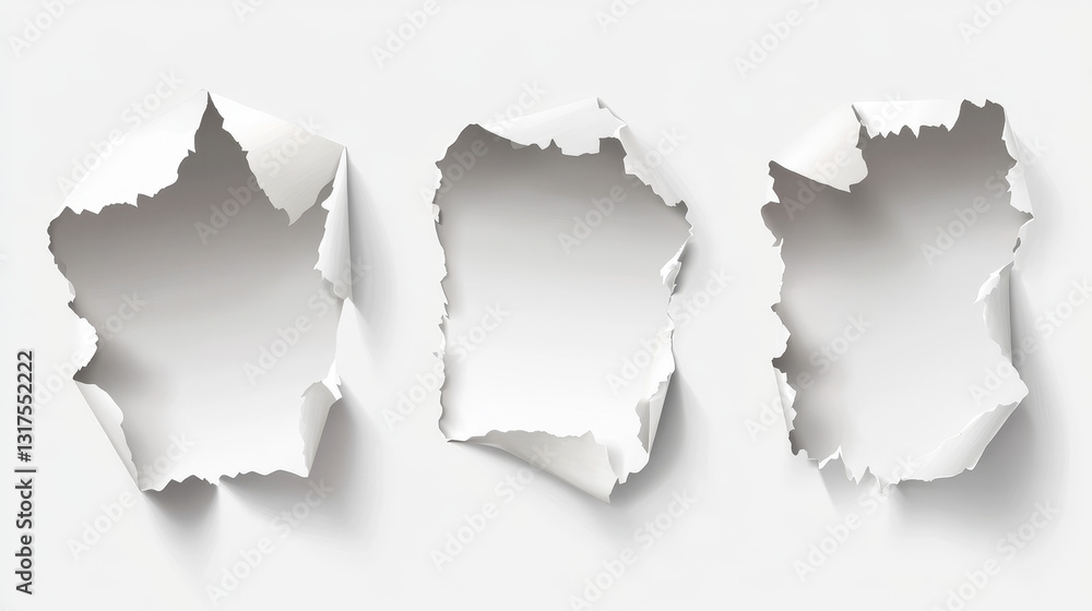 Torn edges hole lacerated ragged paper edge and crack realistic 3d style vector illustration collection Torn edges hole lacerated ragged paper edge and crack realistic 3d style vector illustration collection