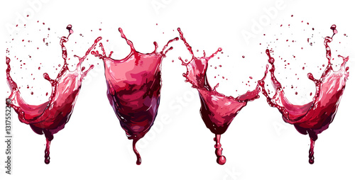 Vector red wine splashes, set of splash art, wine liquid splashes, red wine splash design, wine liquid illustration, splash vector artwork, creative wine splash, dynamic vector splash