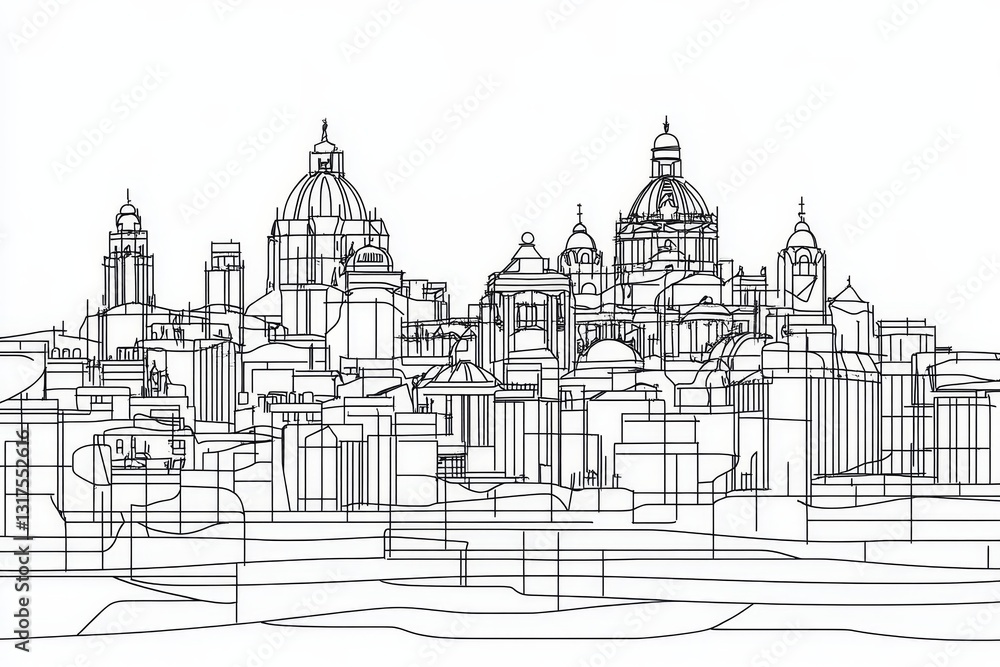 Obraz premium Belfast Skyline Line Art Coloring Page - A detailed line art coloring page depicting the Belfast skyline, symbolizing architecture, history, urban landscape, culture