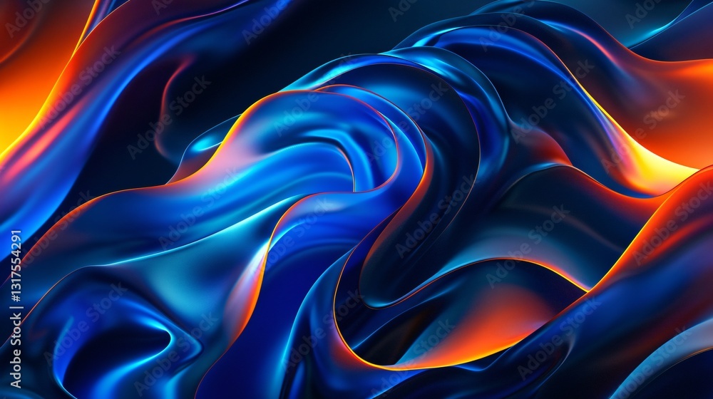 Obraz premium 3D rendering Abstract blue and orange wave design on a black background